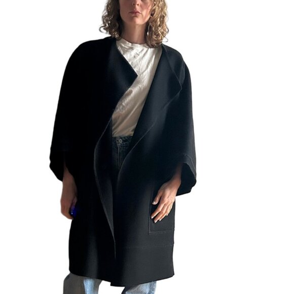 lundstrom Jackets & Blazers - Lundstrom Sz M Wool Black Relaxed Open Front Lagenlook Jacket Coat